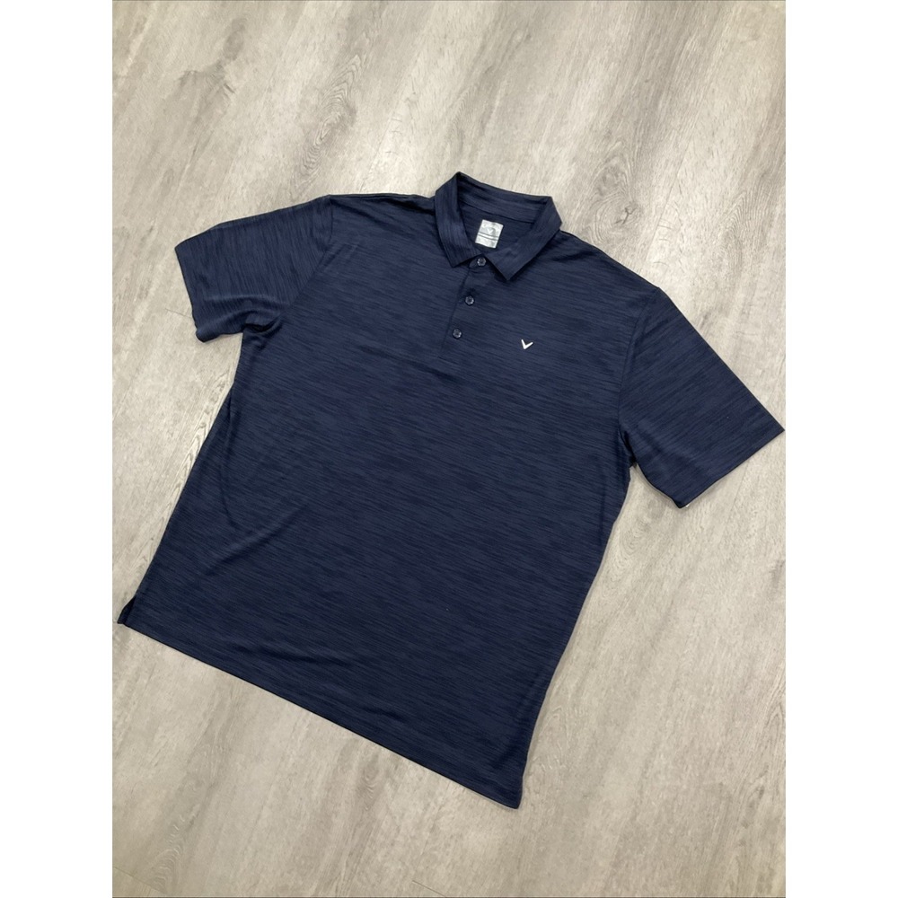 Callaway Men's Polo Shirt Navy Blue Striped Opti Dri Golf Stretch Size XL